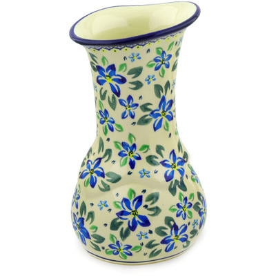 Polish Pottery Vase 10&quot; Blue Clematis