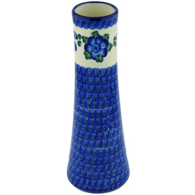 Polish Pottery Vase 10&quot; Blue Poppies