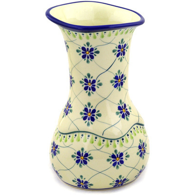 Polish Pottery Vase 10&quot; Gingham Trellis