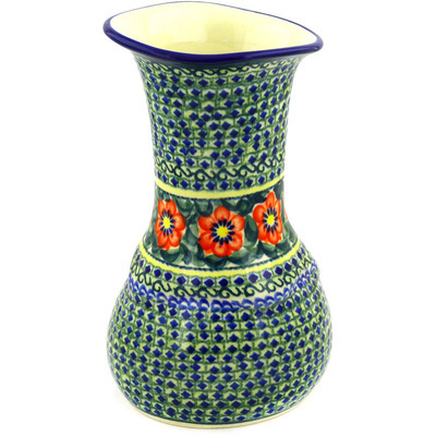 Polish Pottery Vase 10&quot; Poppies All Around UNIKAT