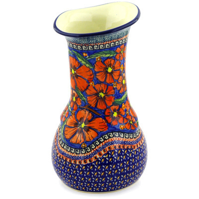 Polish Pottery Vase 10&quot; Poppies UNIKAT