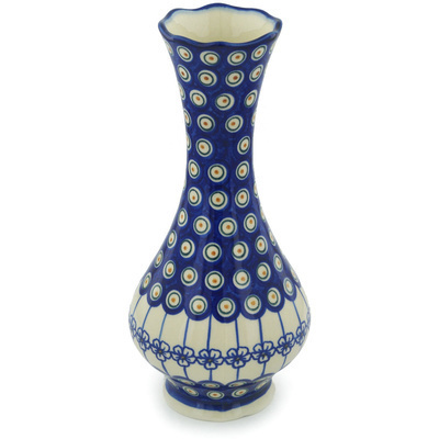 Polish Pottery Vase 11&quot; Flowering Peacock