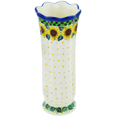 Polish Pottery Vase 11&quot; Summer Sunflower UNIKAT