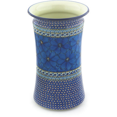 Polish Pottery Vase 12&quot; Cobalt Poppies UNIKAT