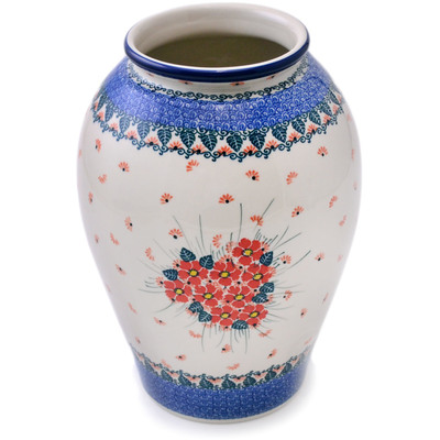 Polish Pottery Vase 12&quot; Pink Forget Me Not UNIKAT