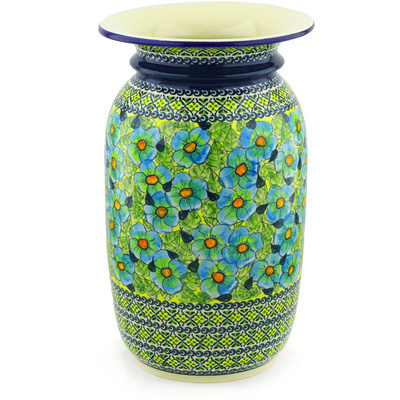 Polish Pottery Vase 15&quot; Peek-a-blue UNIKAT