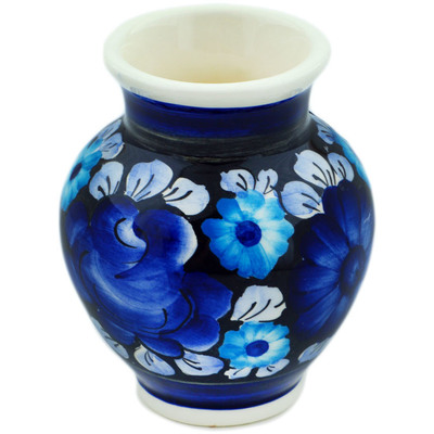 faience Vase 4&quot; Cobalt Flowers