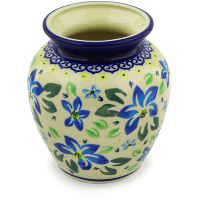 Polish Pottery Vase 5&quot; Blue Clematis