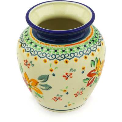 Polish Pottery Vase 5&quot; Orange Clematis