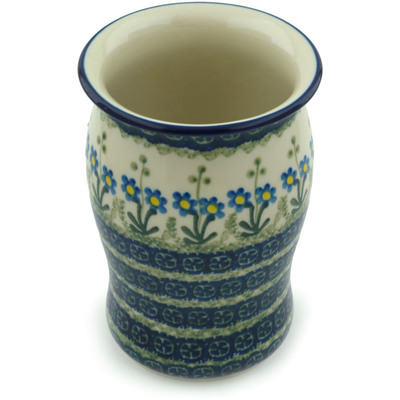 Polish Pottery Vase 6&quot; Blue Daisy Circle