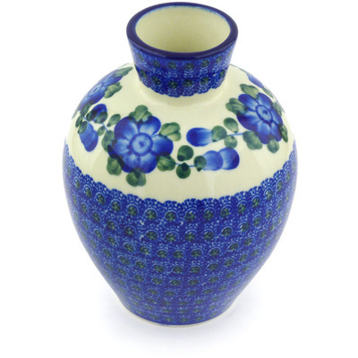 Polish Pottery Vase 6&quot; Blue Poppies