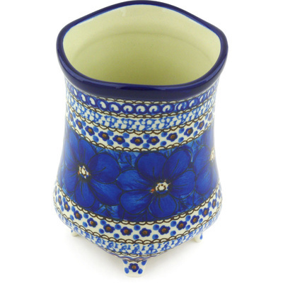 Polish Pottery Vase 6&quot; Cobalt Poppies UNIKAT