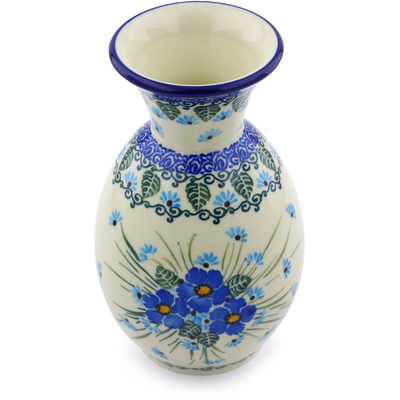 Polish Pottery Vase 6&quot; Forget Me Not UNIKAT