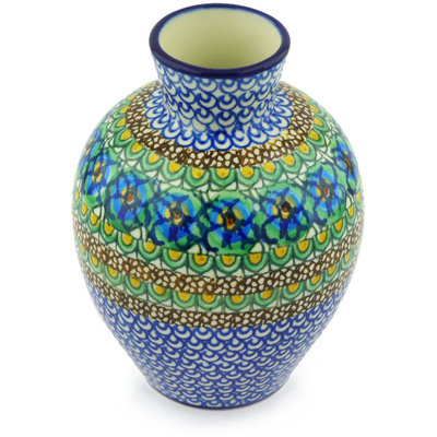 Polish Pottery Vase 6&quot; Mardi Gras UNIKAT