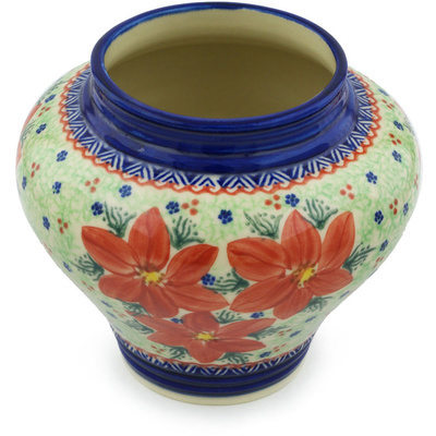 Polish Pottery Vase 6&quot; Poinsettia UNIKAT