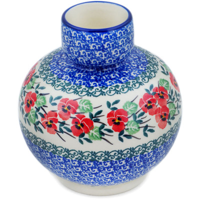 Polish Pottery Vase 6&quot; Red Pansy