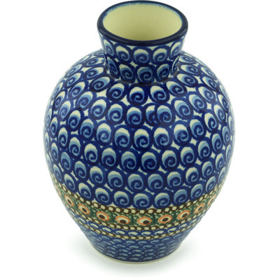 Polish Pottery Vase 6&quot; Royal Peacock UNIKAT