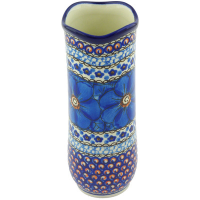 Polish Pottery Vase 7&quot; Cobalt Poppies UNIKAT