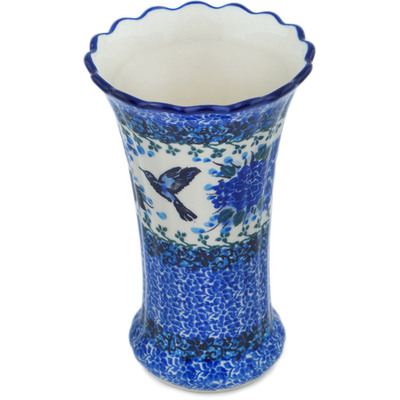 Polish Pottery Vase 7&quot; Hummingbird Blue UNIKAT