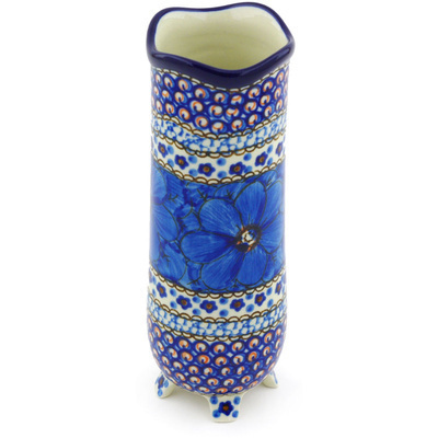 Polish Pottery Vase 8&quot; Cobalt Poppies UNIKAT
