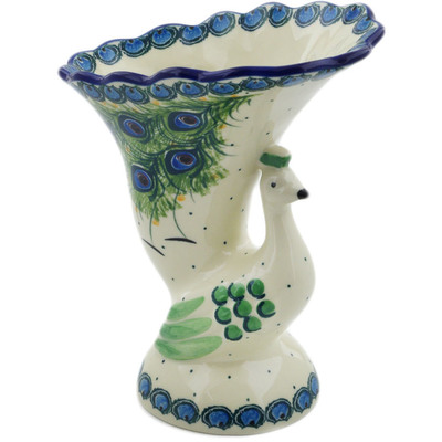 Polish Pottery Vase 8&quot; Majestic Peacock