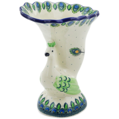 Polish Pottery Vase 8&quot; Peacock Feather