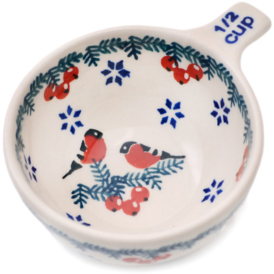 Polish Pottery 1/2 Cup Measuring Cup Winter Bullfinch