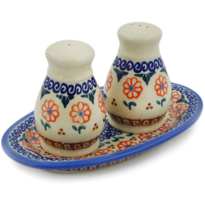 Polish Pottery 3-Piece Salt and Pepper Set with Tray Amarillo