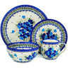 Polish Pottery 4-Piece Place Setting Blue Pansy