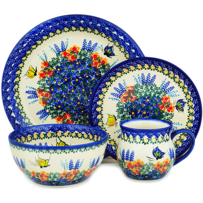 Polish Pottery 4-Piece Place Setting Flutters In The Wind UNIKAT