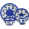 Polish Pottery 4-Piece Place Setting Lovely Blueberries