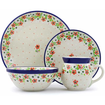 Polish Pottery 4-Piece Place Setting Simple Scarlet