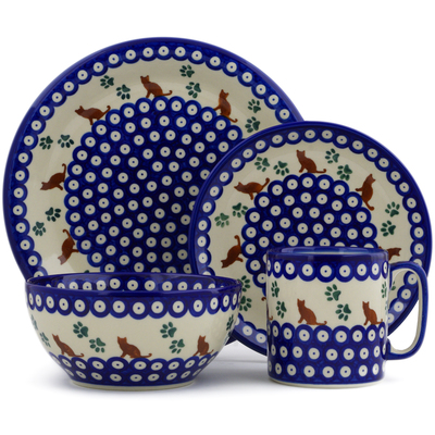 Polish Pottery 4-Piece Place Setting Traditional Kitty