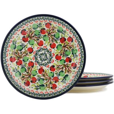 Polish Pottery 4-Piece Set of Luncheon Plates Apple Orchard