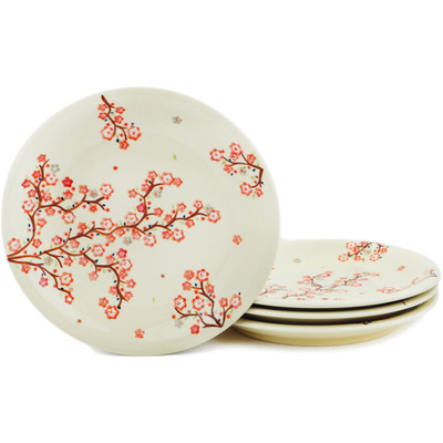 Polish Pottery 4-Piece Set of Luncheon Plates Sakura
