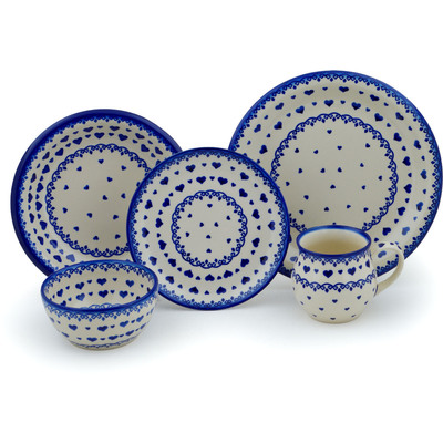 Polish Pottery 5-Piece Place Setting Blue Valentine