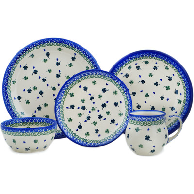 Polish Pottery 5-Piece Place Setting Lucky Clovers