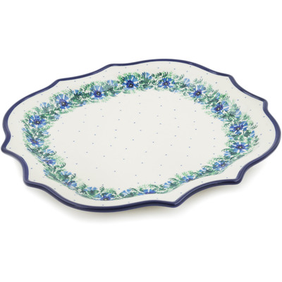 Polish Pottery 8 Point Plate Blue Bell Wreath