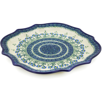 Polish Pottery 8 Point Plate Blue Daisy Circle