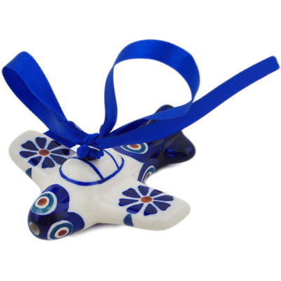 Polish Pottery Airplane Ornament 3&quot; Peacock