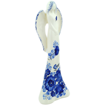 faience Angel Figurine 13&quot; Cobalt Flowers