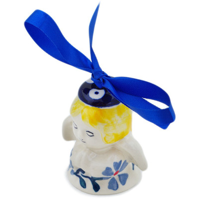 Polish Pottery Angel Ornament 3&quot; Peacock Forget-me-not