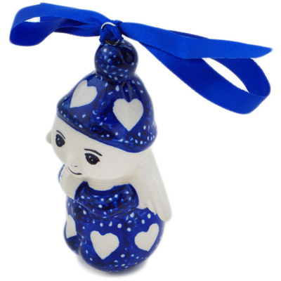 Polish Pottery Angel Ornament 4&quot; Heart&#039;s Full Of Love