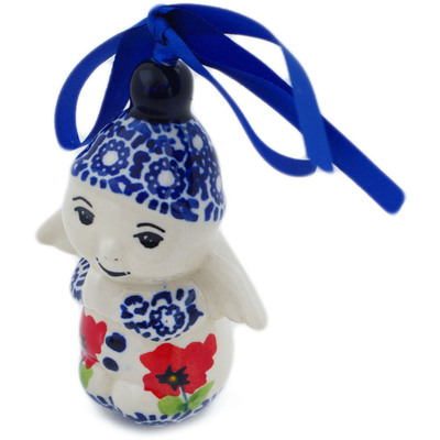 Polish Pottery Angel Ornament 4&quot; Wind-blown Poppies