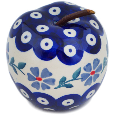 Polish Pottery Apple Figurine 3&quot; Peacock Forget-me-not