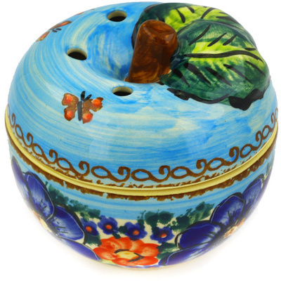 Polish Pottery Apple Shaped Jar 4&quot; Blue Garden UNIKAT