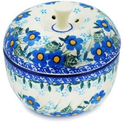 Polish Pottery Apple Shaped Jar 4&quot; Blue Joy