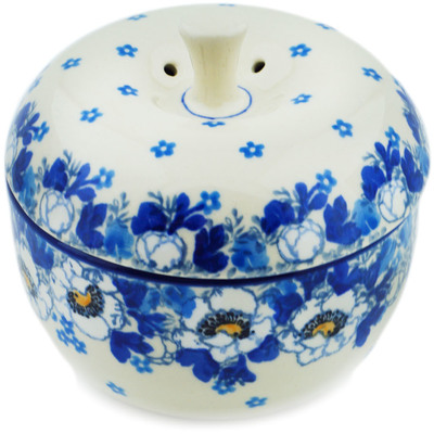 Polish Pottery Apple Shaped Jar 4&quot; Blue Spring