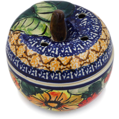 Polish Pottery Apple Shaped Jar 4&quot; Colorful Bouquet UNIKAT