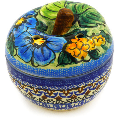Polish Pottery Apple Shaped Jar 4&quot; Corn In The Blue UNIKAT